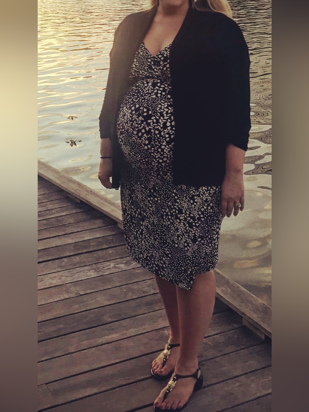 Isabella Oliver Black and White Floral Midi Maternity Dress Size 4 or US Sz 10